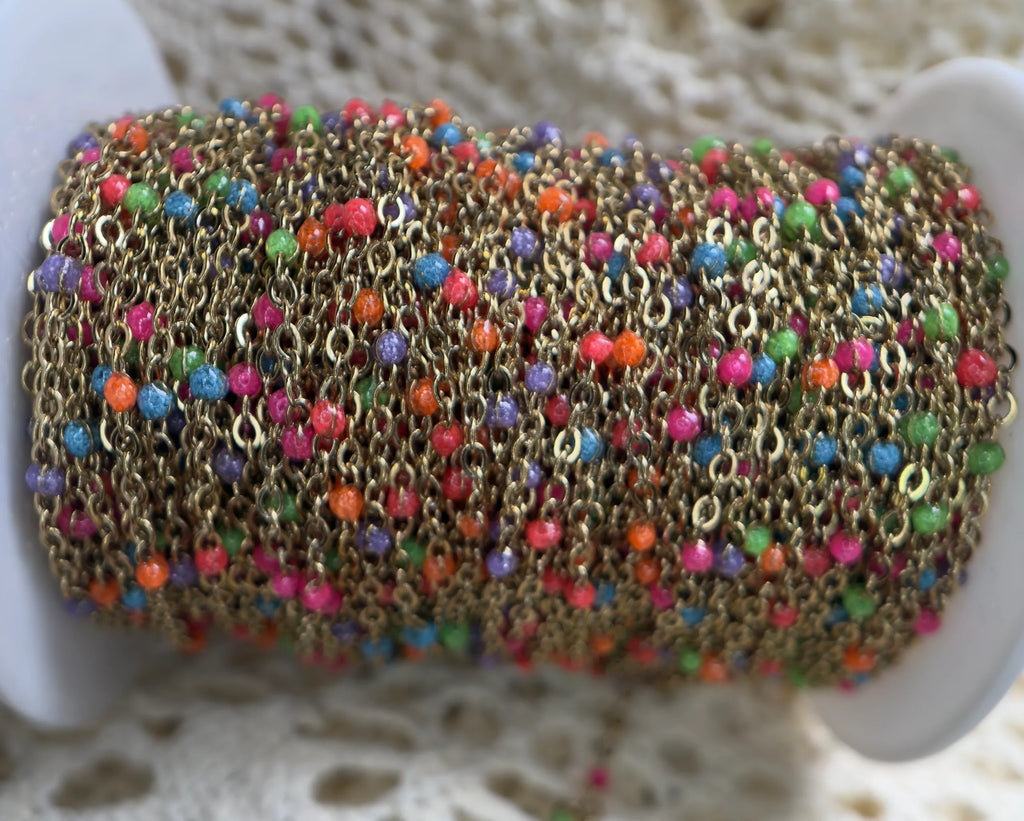 Summer Sunset Sparkly Beaded | 14K PVD Gold Satellite Chain