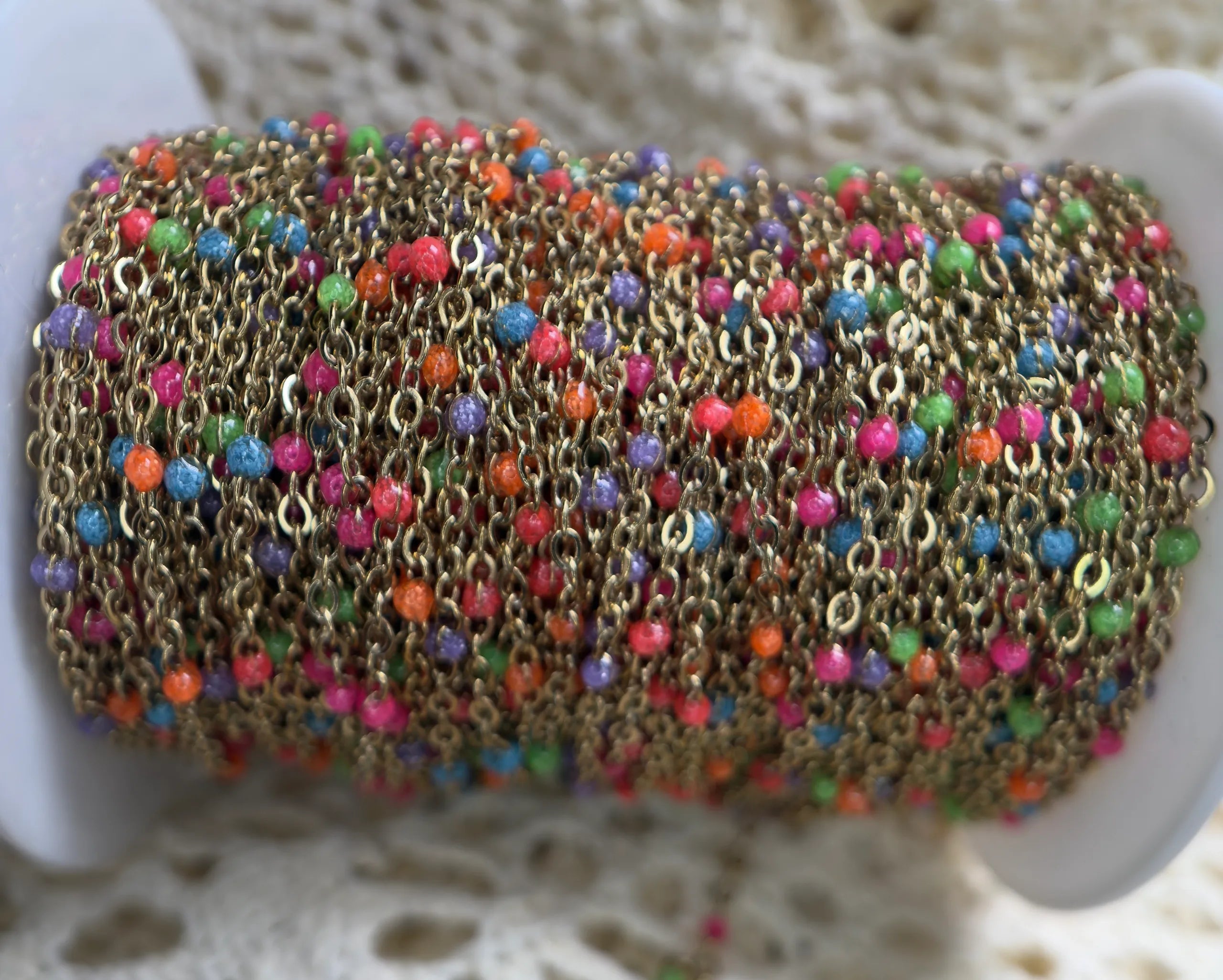 Summer Sunset Sparkly Beaded | 14K PVD Gold Satellite Chain