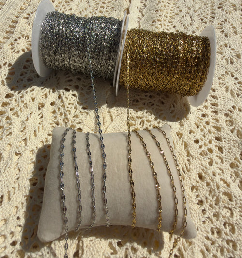 14k PVD Gold & 316 Stainless Steel Sunburst Paper Clip 1:1 Chain